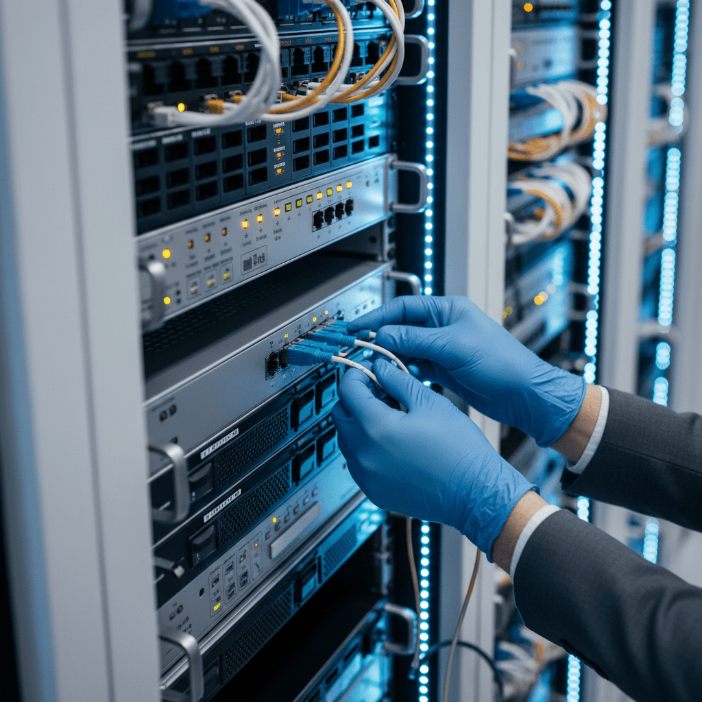 Secure server infrastructure with organized networking equipment