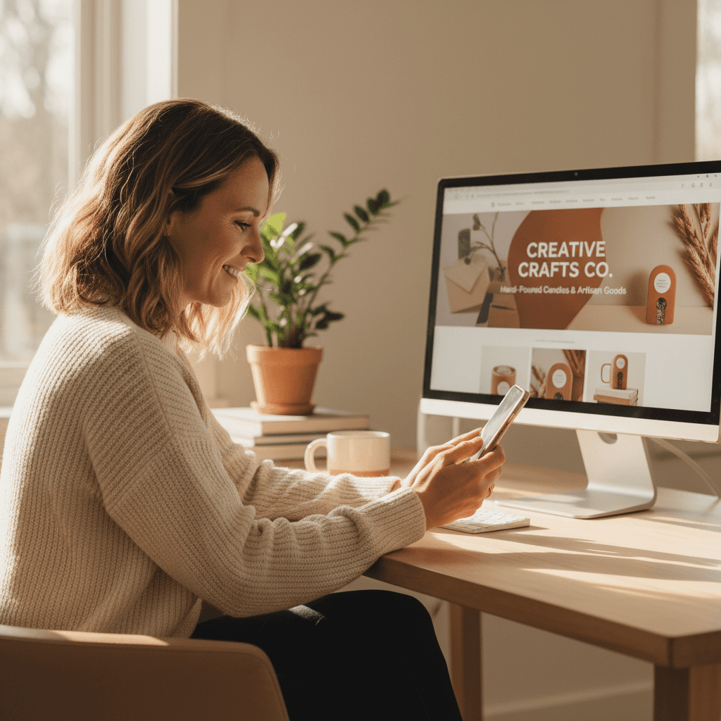 Small business owner receiving message about website updates